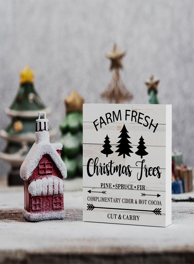 WRSUNT Rustic Winter Farm Fresh Christmas Trees Wood Box Sign, Farmhouse Christmas Santa Artwork Decor, Wood Square Sign Desk Block Signs Home Shelf Office Decoration 5 x 5 Inches - Image 5